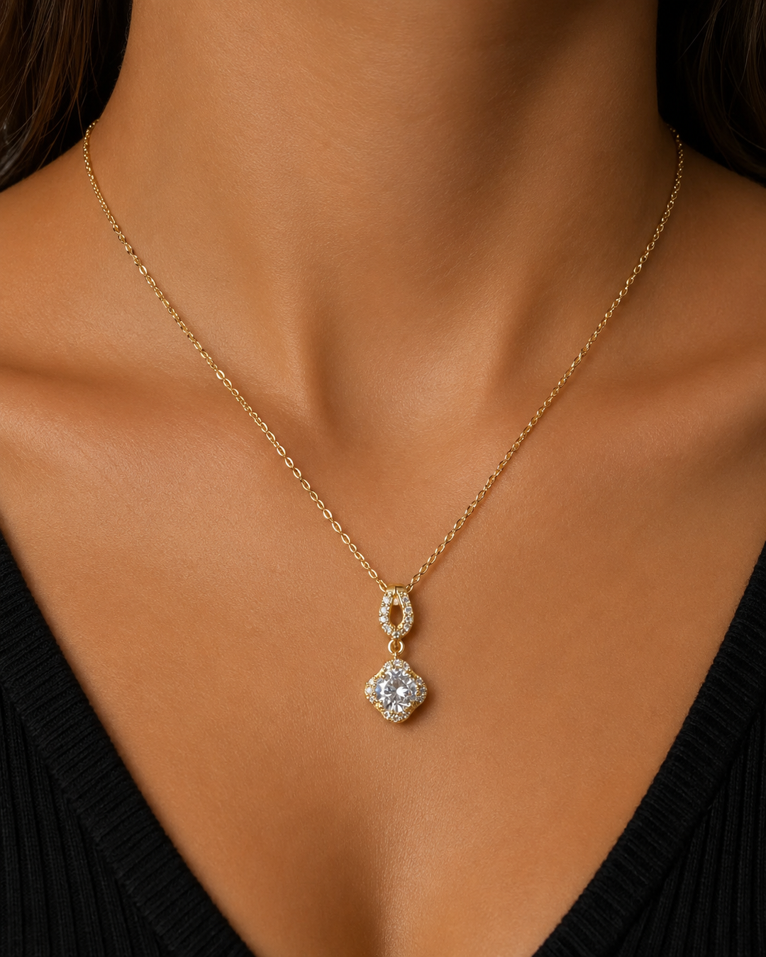 Ms Allure Clover Magic Necklace — gold-tone cubic zirconia pendant necklace with an elegant, feminine finish.