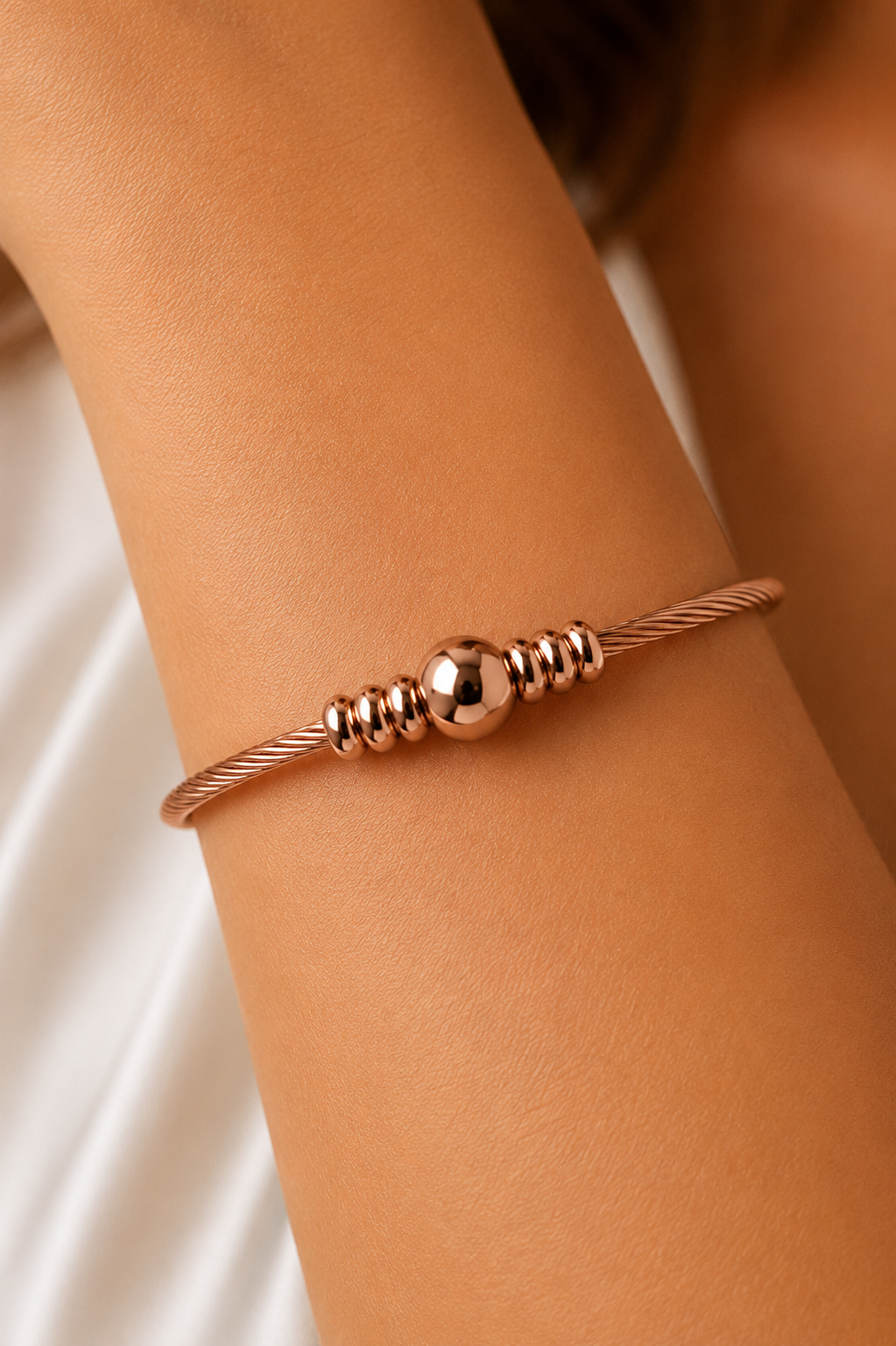 Ms Allure Dainty Ball Bracelet — gold-tone stainless steel bracelet with an elegant, feminine finish.