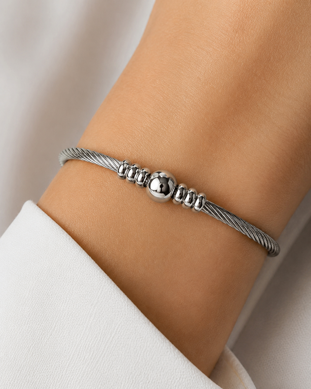 Ms Allure Dainty Ball Bracelet — gold-tone stainless steel bracelet with an elegant, feminine finish.