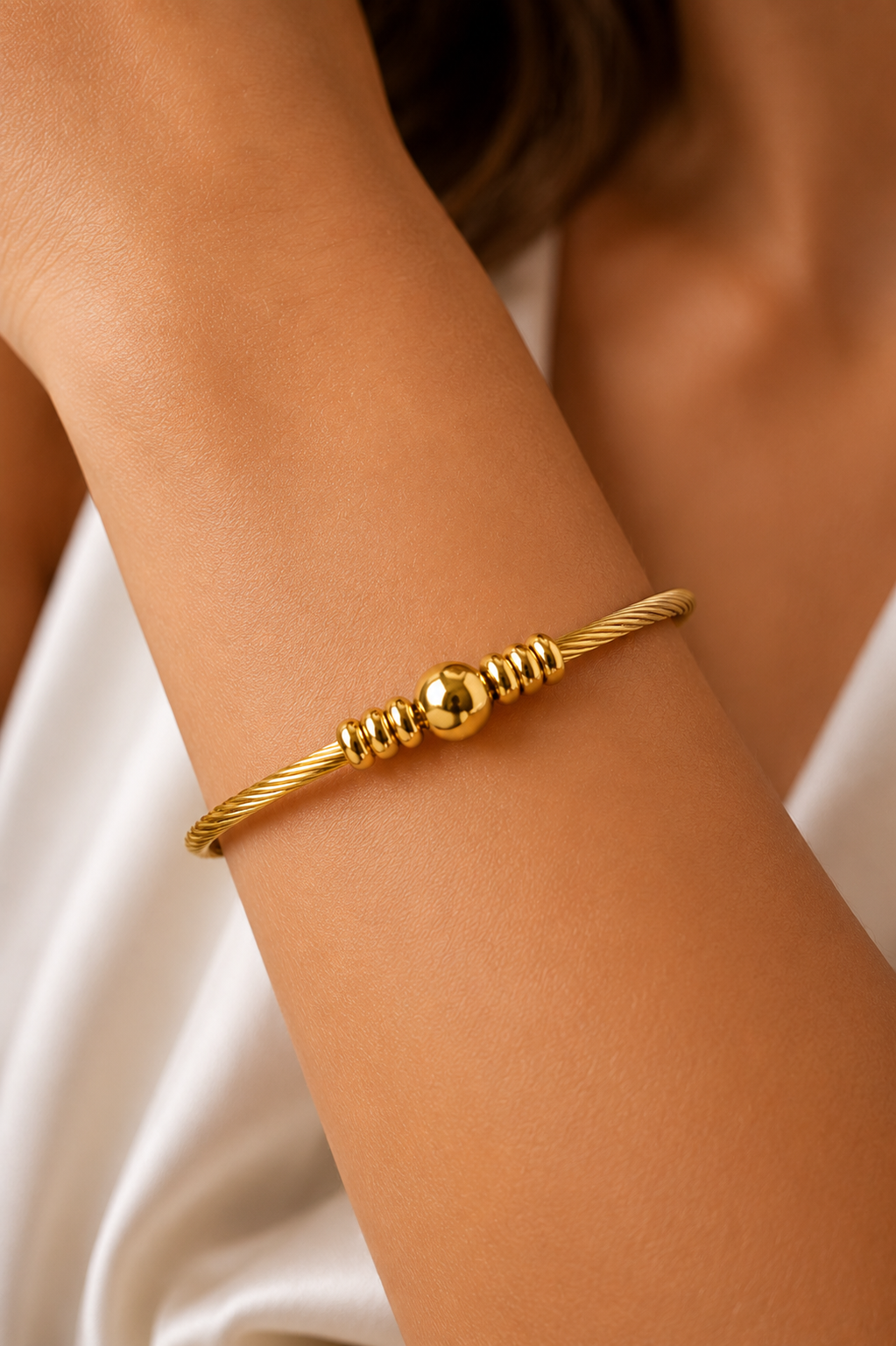 Ms Allure Dainty Ball Bracelet — gold-tone stainless steel bracelet with an elegant, feminine finish.