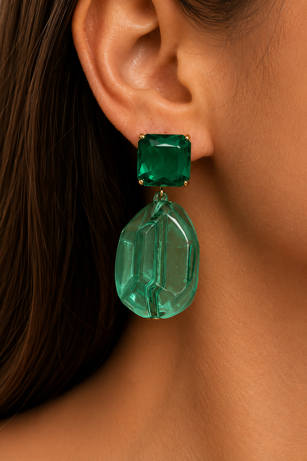 Ms Allure Colours To Live Earrings — gold-tone and green resin earrings with an elegant, feminine finish.