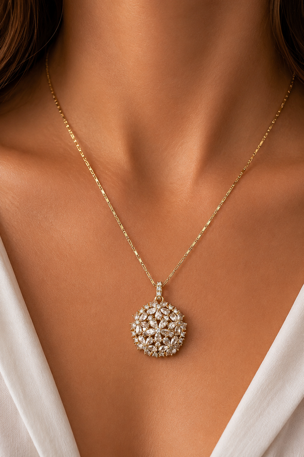 Ms Allure Grand Bouquet Necklace — silver-tone cubic zirconia necklace with an elegant, feminine finish.