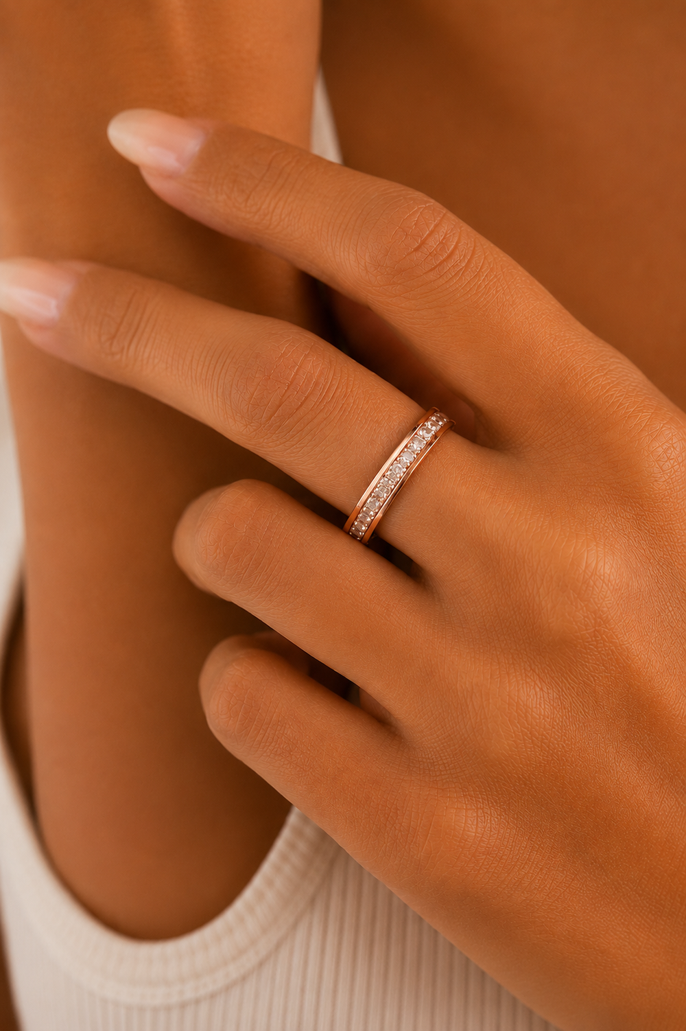 Ms Allure Crystal Road Ring — gold-tone cubic zirconia band ring with an elegant, feminine finish.