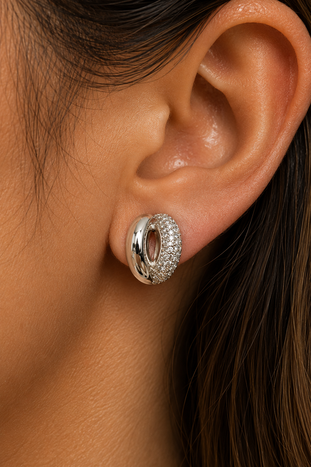 Ms Allure Two Ways Earrings — gold-tone cubic zirconia stud earrings with an elegant, feminine finish.