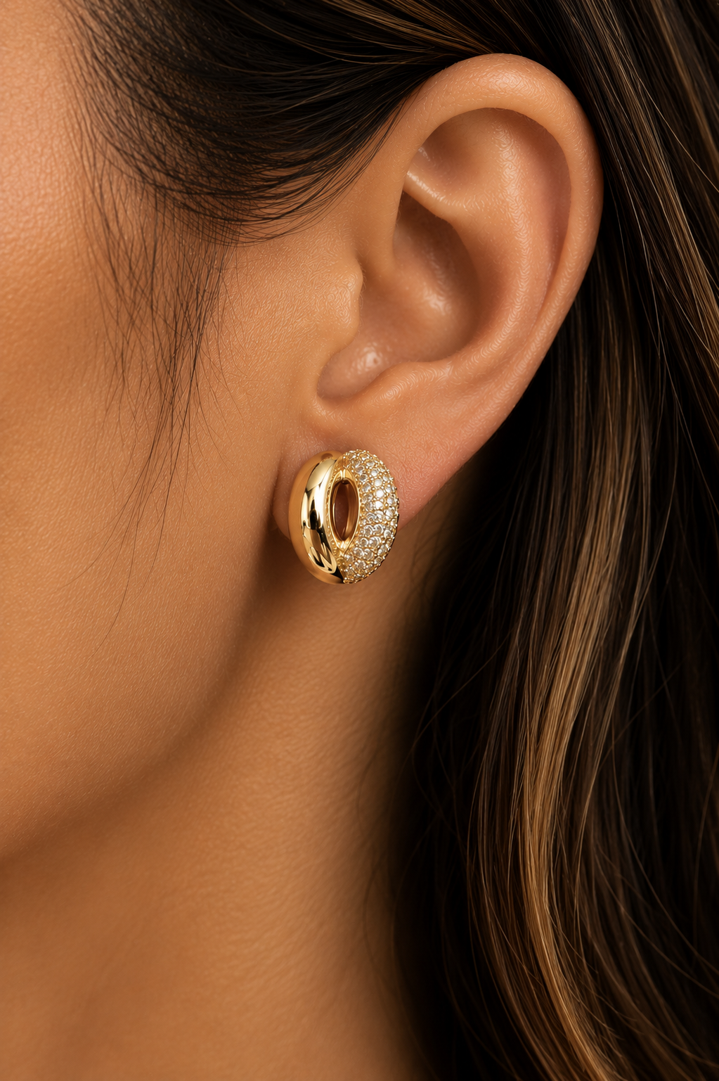 Ms Allure Two Ways Earrings — gold-tone cubic zirconia stud earrings with an elegant, feminine finish.