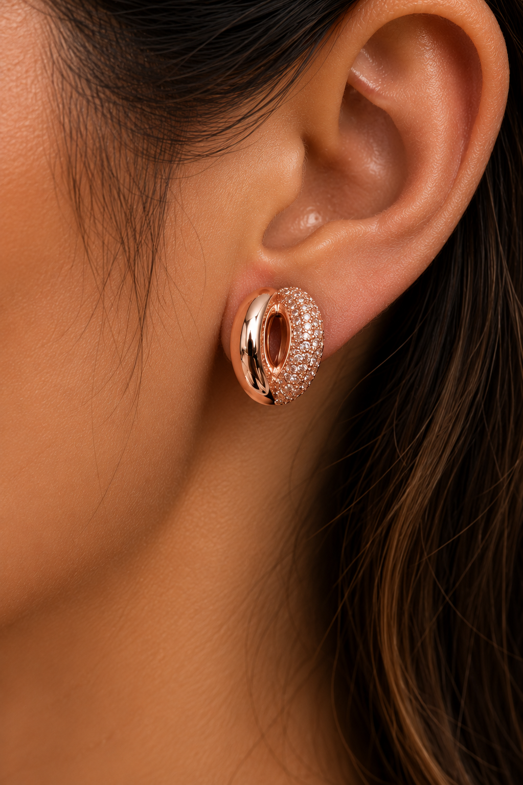 Ms Allure Two Ways Earrings — gold-tone cubic zirconia stud earrings with an elegant, feminine finish.