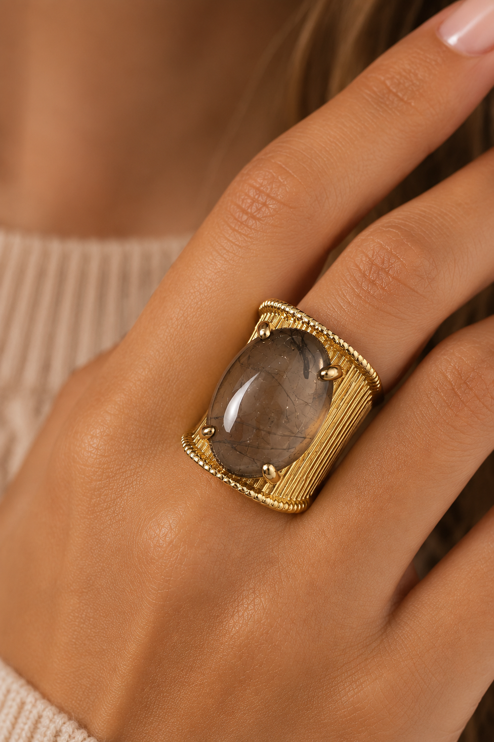 Ms Allure Statement Made Rings — brown ring with gold-plated details and an elegant, feminine finish.