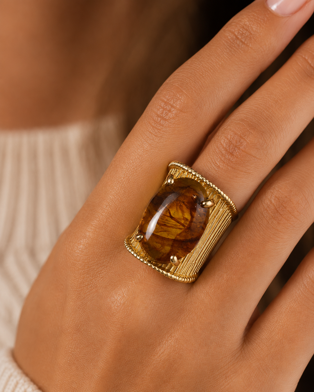 Ms Allure Statement Made Rings — brown ring with gold-plated details and an elegant, feminine finish.