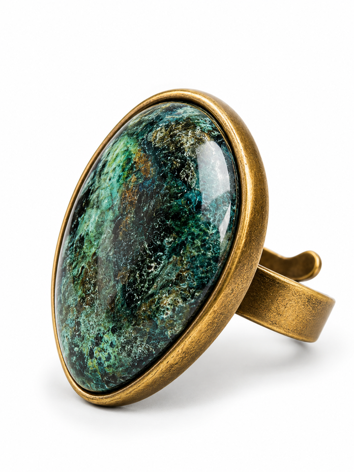 Mojave Gemstone Teardrop Statement Ring – Antique Gold