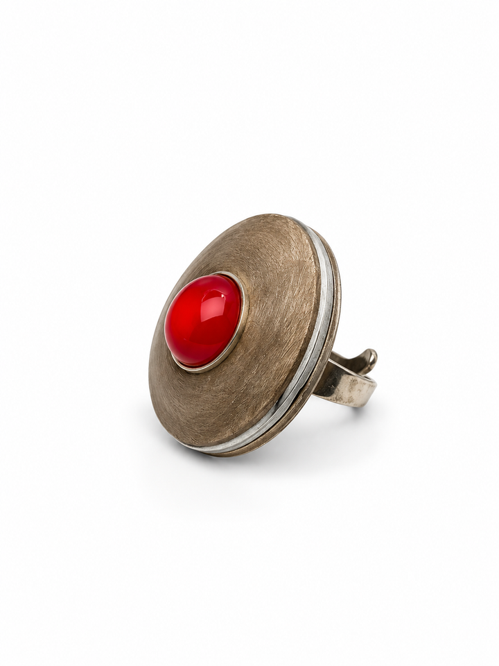Coral & Grey Ebony Statement Ring
