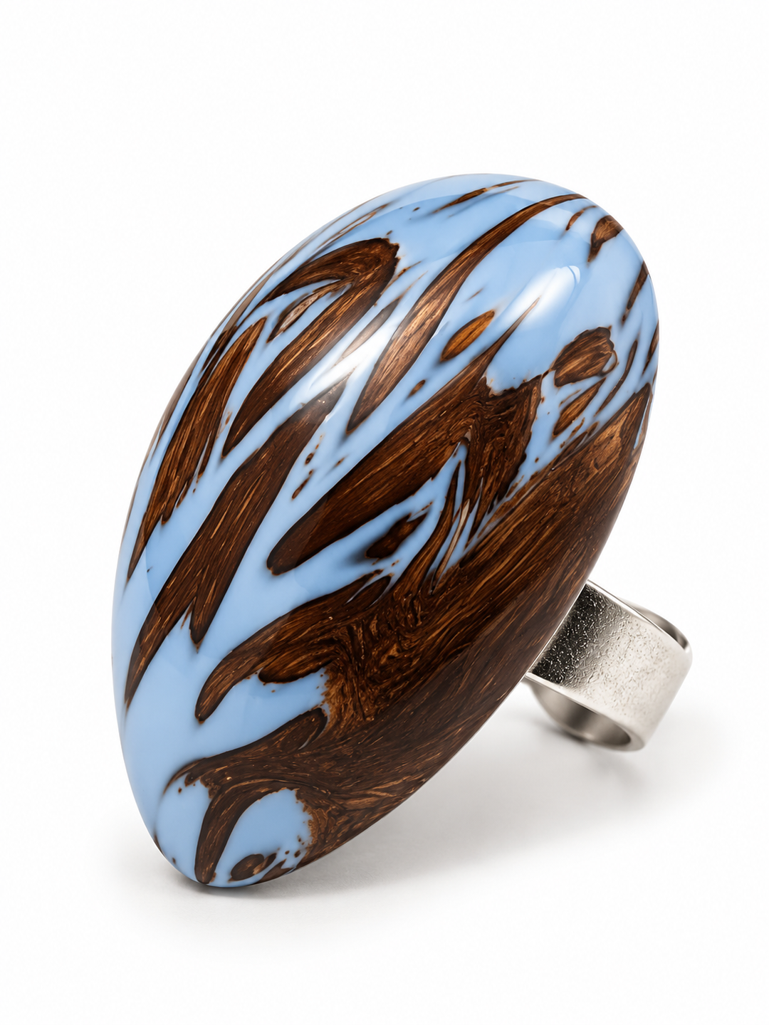 Blue & Brown Marbled Statement Ring