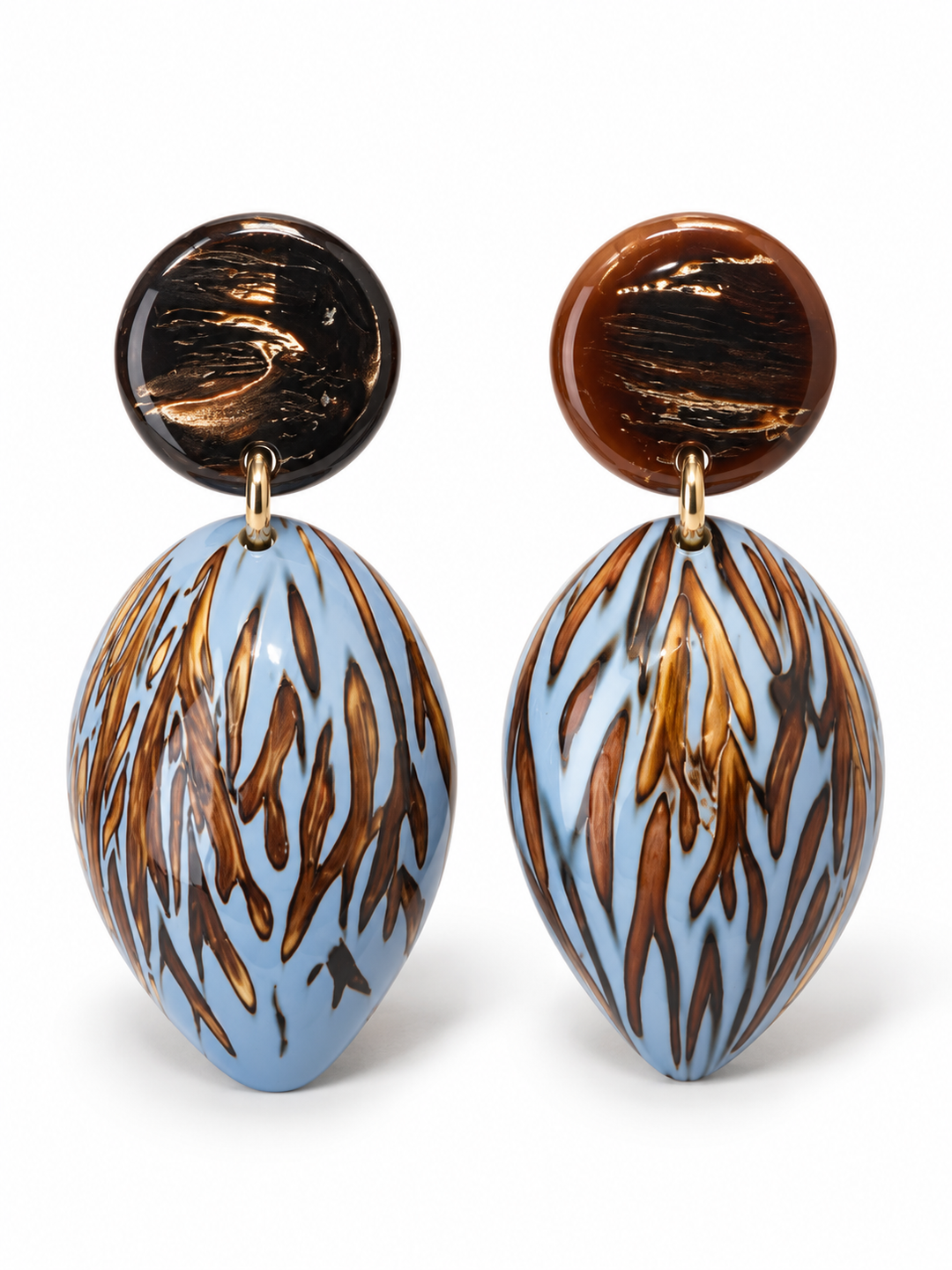 Sky Blue Marbled Statement Drop Earrings