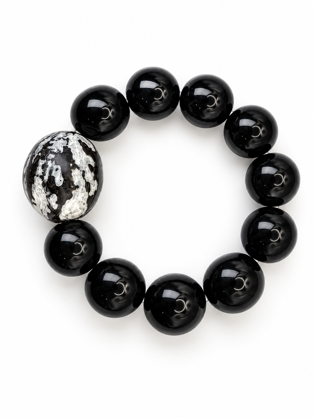 Midnight Mosaic Cassia Wood & Black Bead Statement Bracelet
