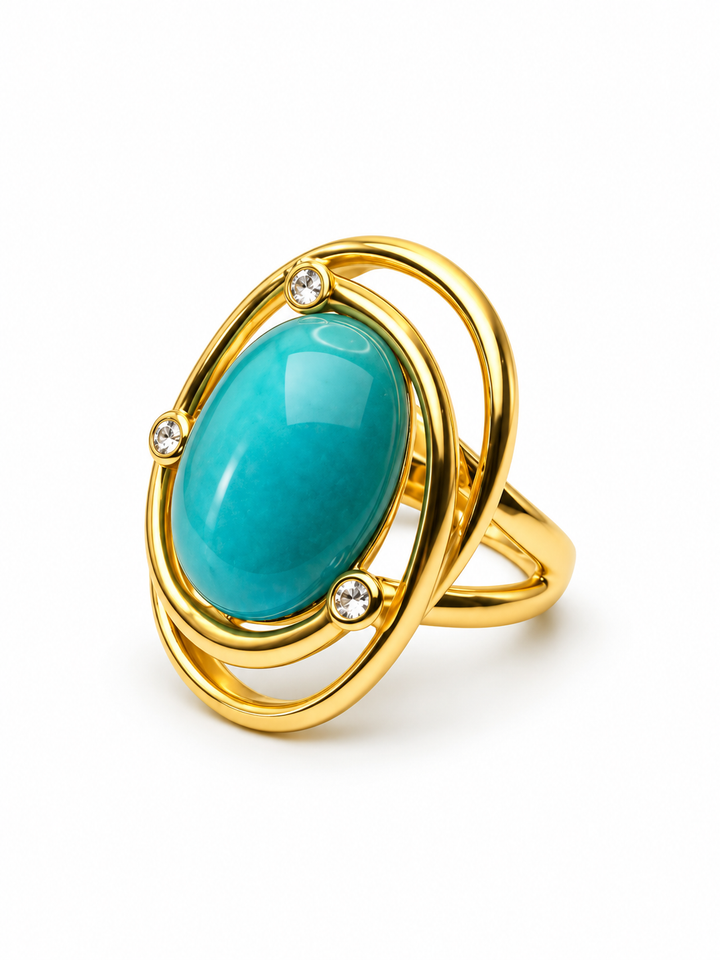 Azure Orbit Gold-Tone Stainless Steel Statement Ring