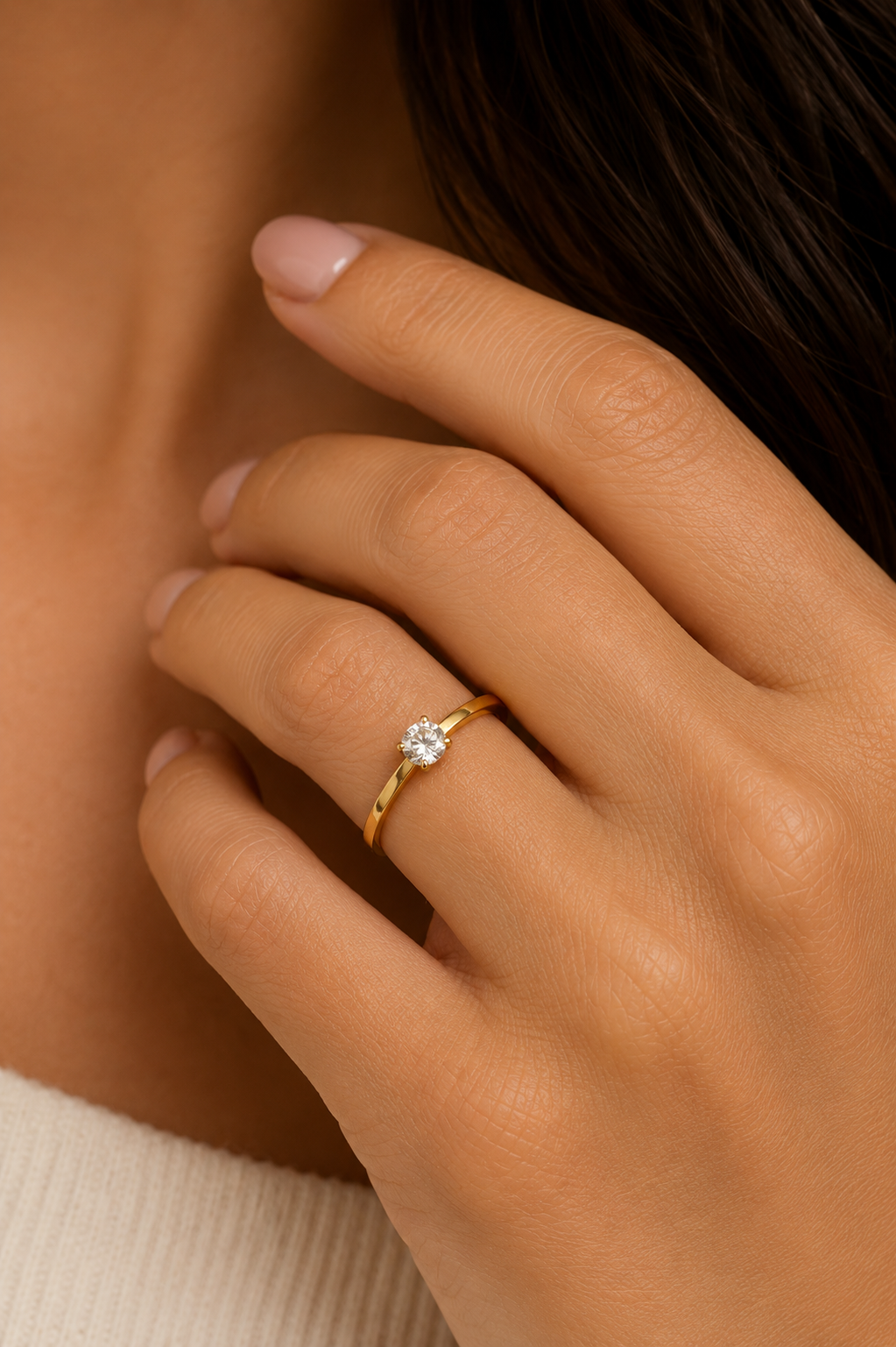 Ms Allure Tiny Dancer Rings — gold-tone cubic zirconia solitaire ring with an elegant, feminine finish.