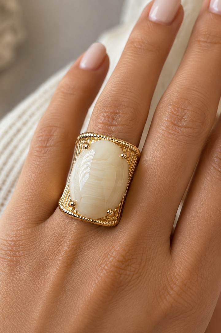 Ms Allure Statement Made Rings — brown ring with gold-plated details and an elegant, feminine finish.