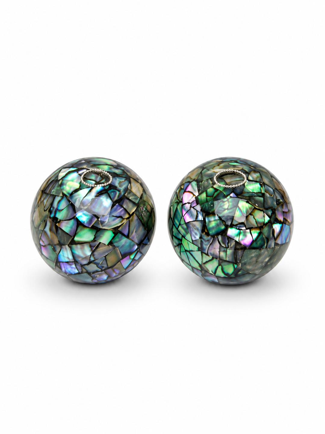 Mystic Ocean Mother of Pearl Mosaic Double Ball Earrings
