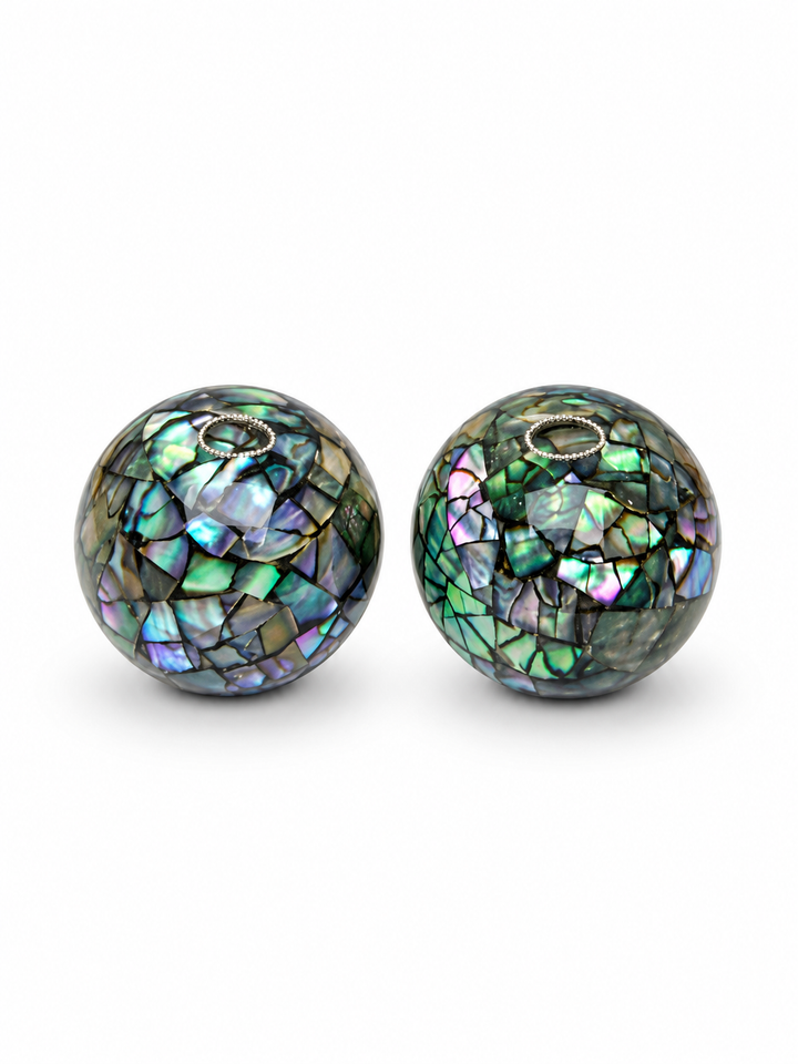 Mystic Ocean Mother of Pearl Mosaic Double Ball Earrings
