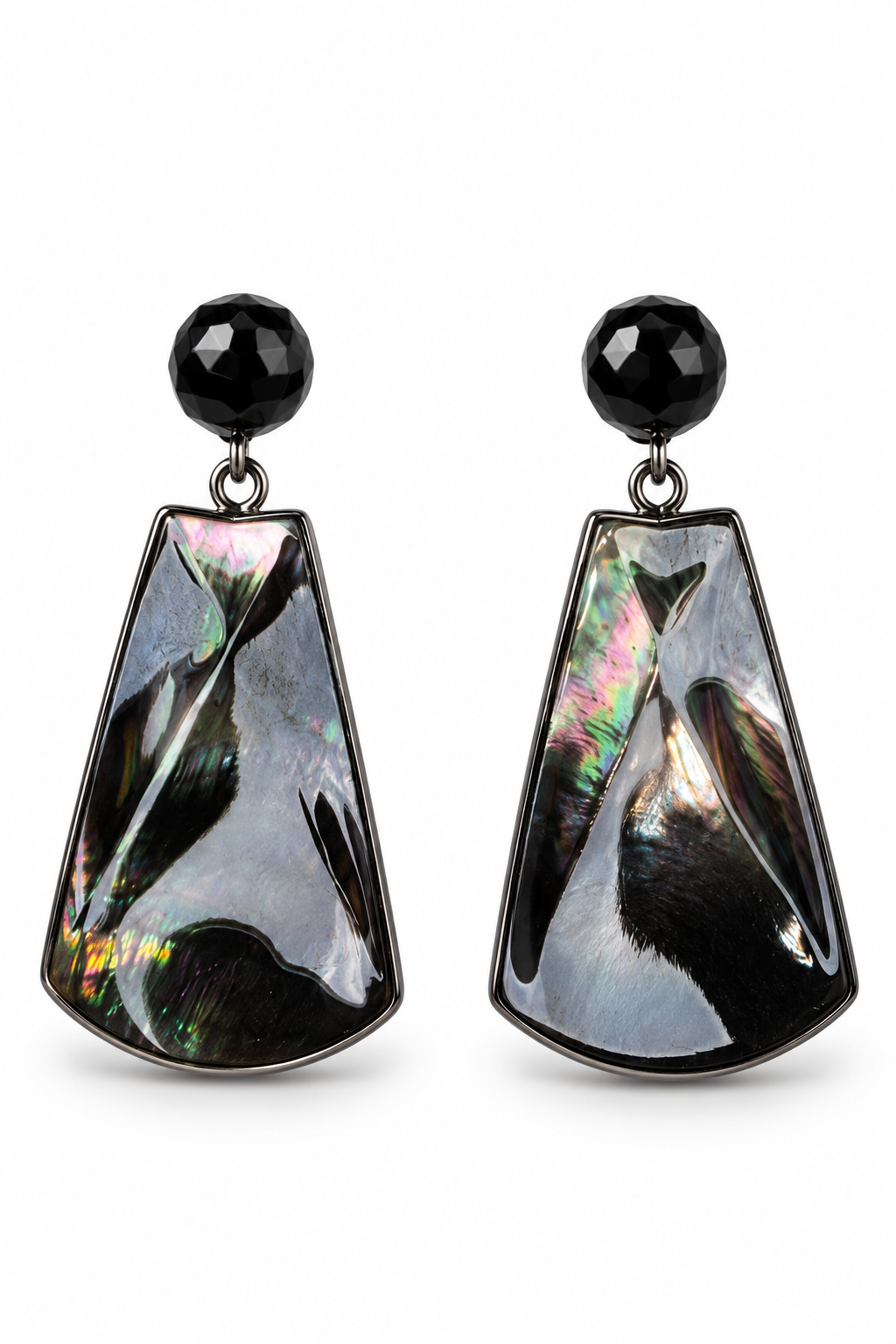 Iridescent Mother of Pearl Geometric Statement Drop Earrings
