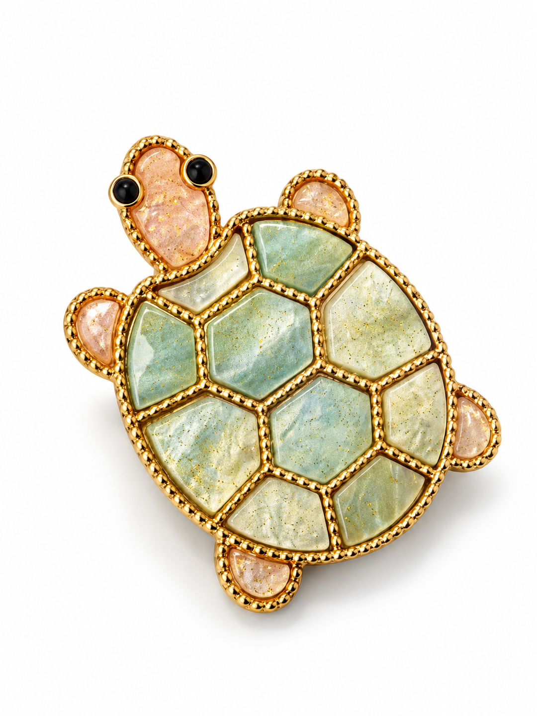 Pastel Garden Hand-Painted Turtle Brooch – Mint Green & Blush Pink