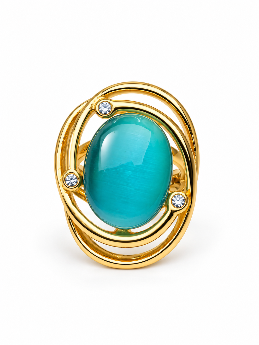 Azure Orbit Gold-Tone Stainless Steel Statement Ring