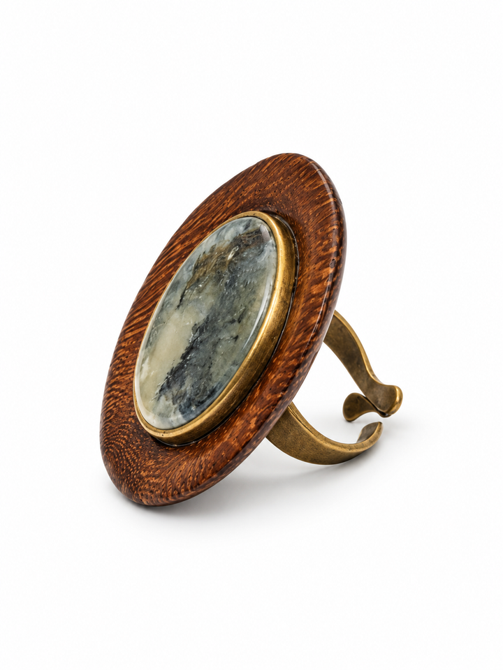 Earth Essence Mother of Pearl & Cassia Wood Statement Ring