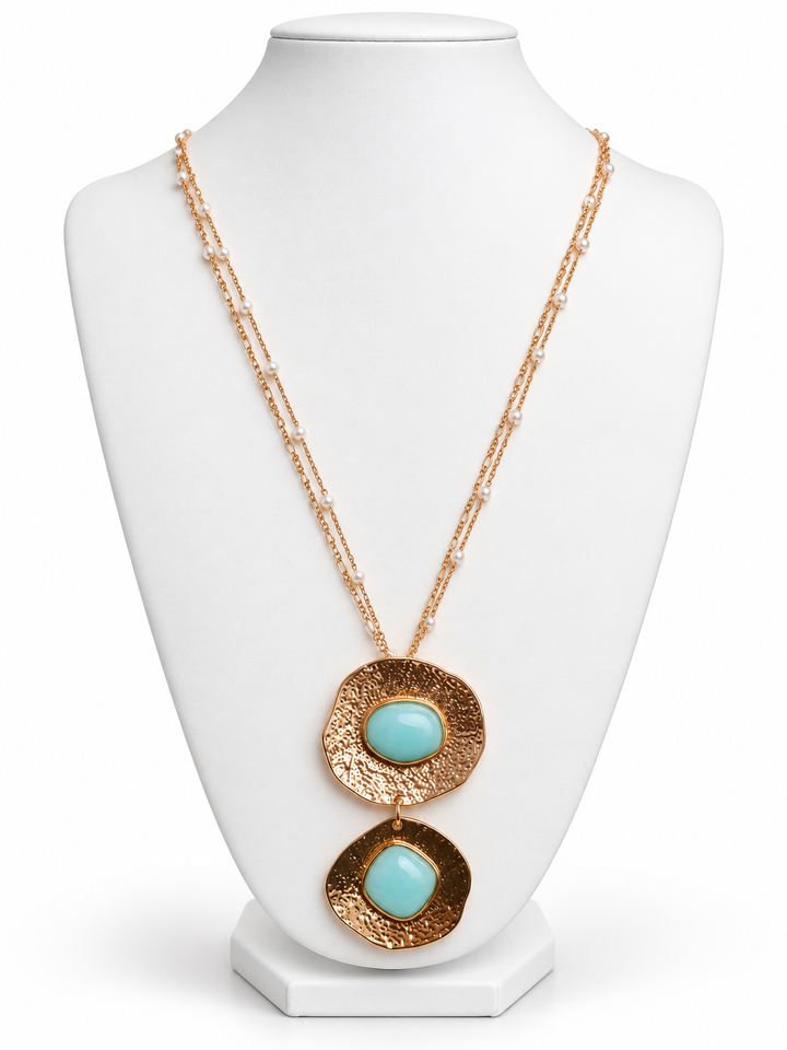 Turquoise Resin Double Pendant Necklace