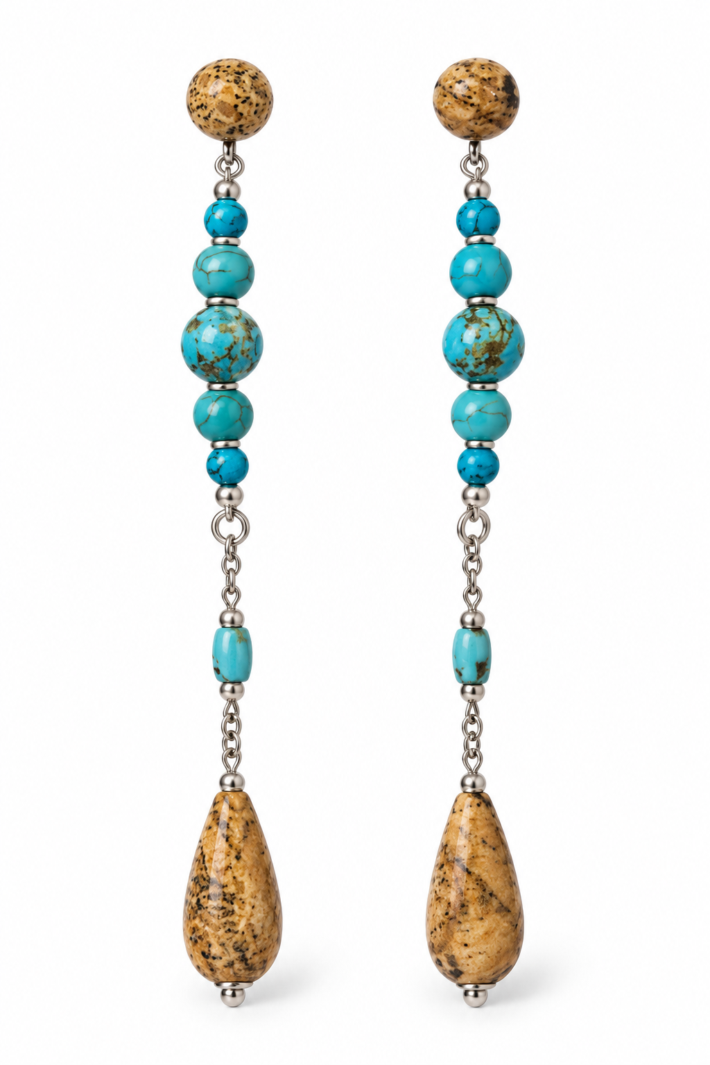 Earth & Ocean Turquoise Blue and Jasper Statement Drop Earrings