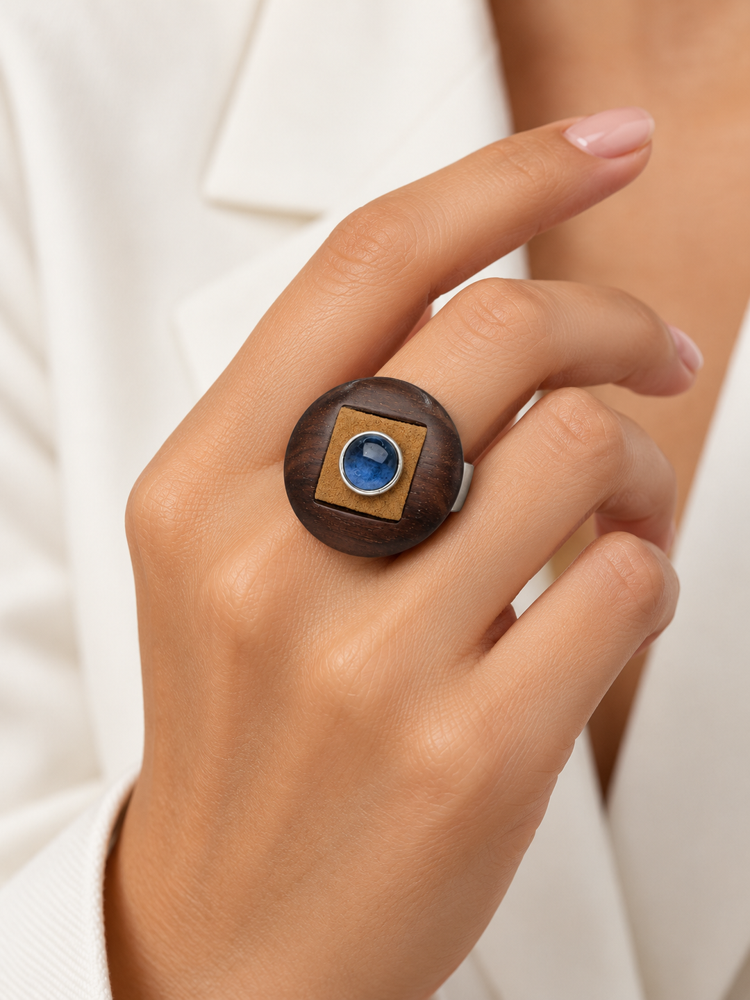 Lapis & Cassata Wood Statement Ring