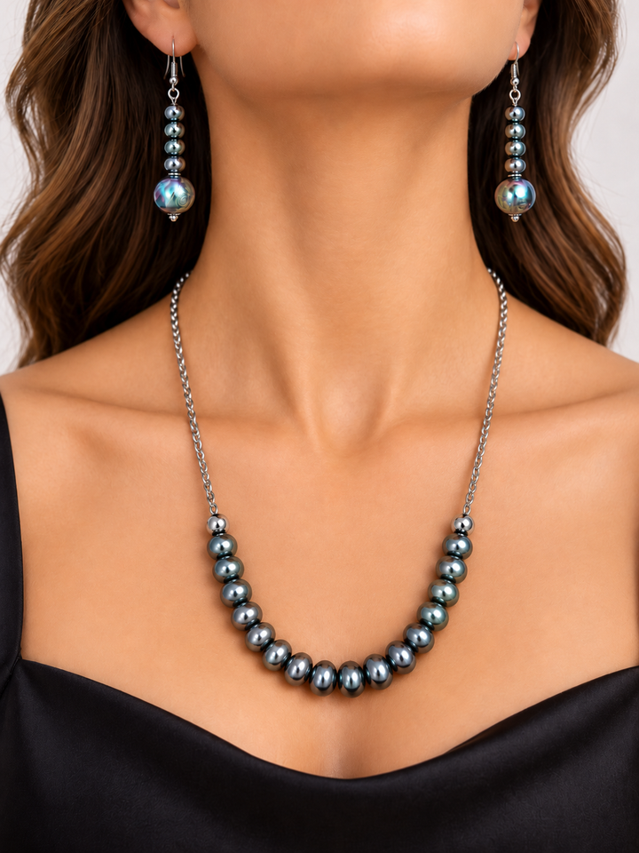 Midnight Lagoon Iridescent Mother of Pearl Necklace & Earrings Set