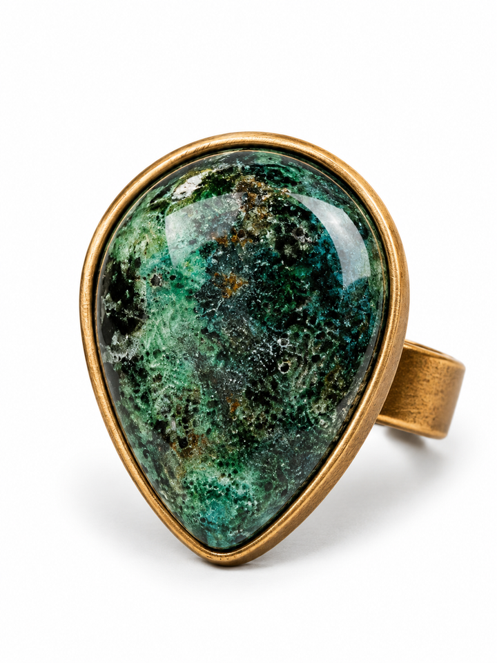 Mojave Gemstone Teardrop Statement Ring – Antique Gold