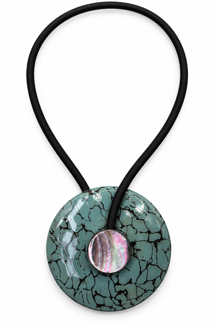 Earth & Ocean Black Mother of Pearl Statement Pendant Necklace