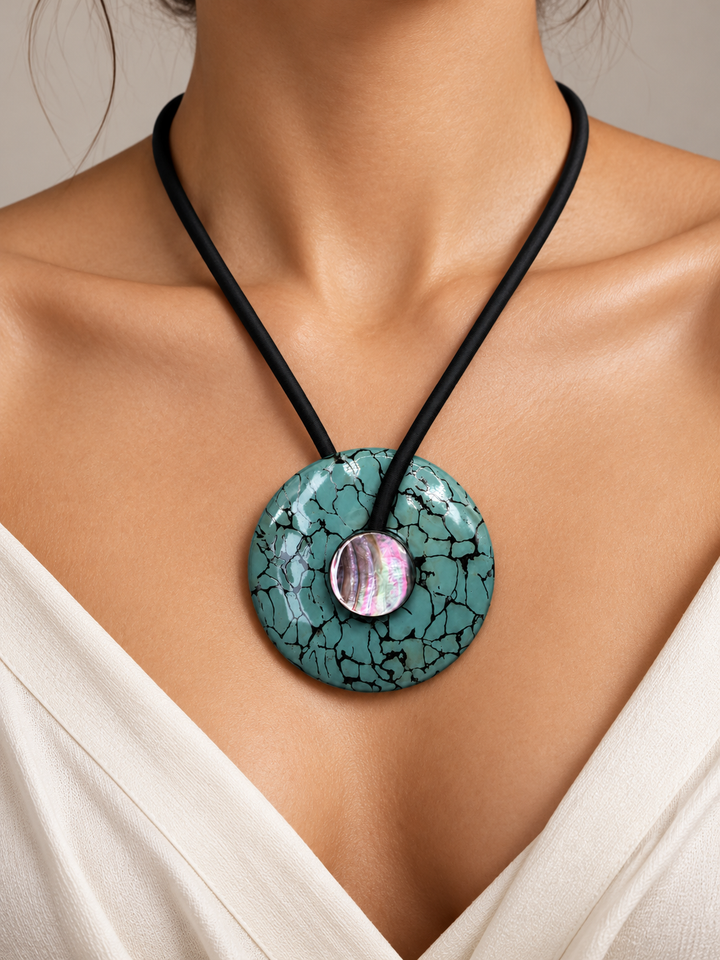 Earth & Ocean Black Mother of Pearl Statement Pendant Necklace