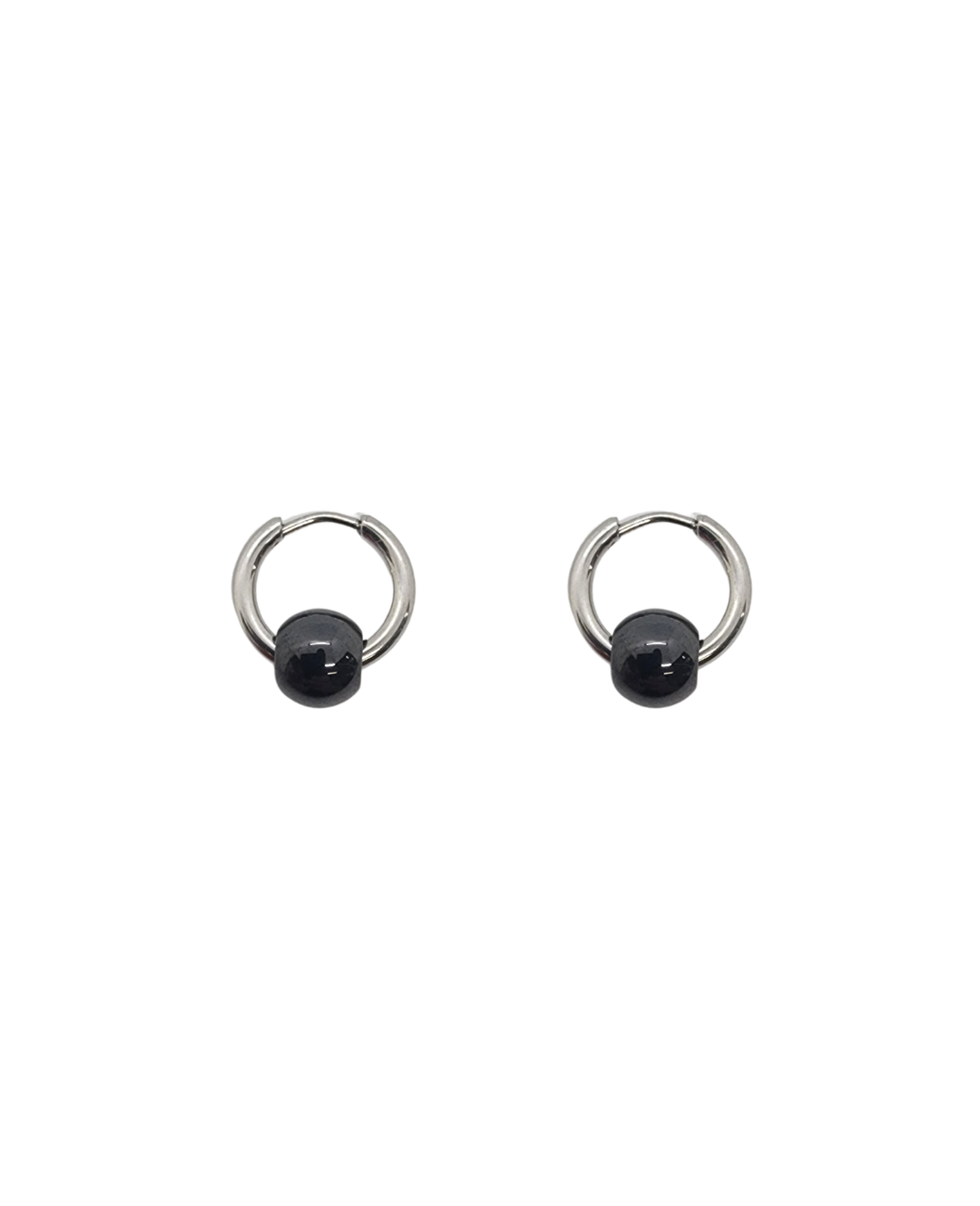 Ms Allure Balanced Loop Earrings — black and silver-tone ceramic earrings with an elegant, feminine finish.
