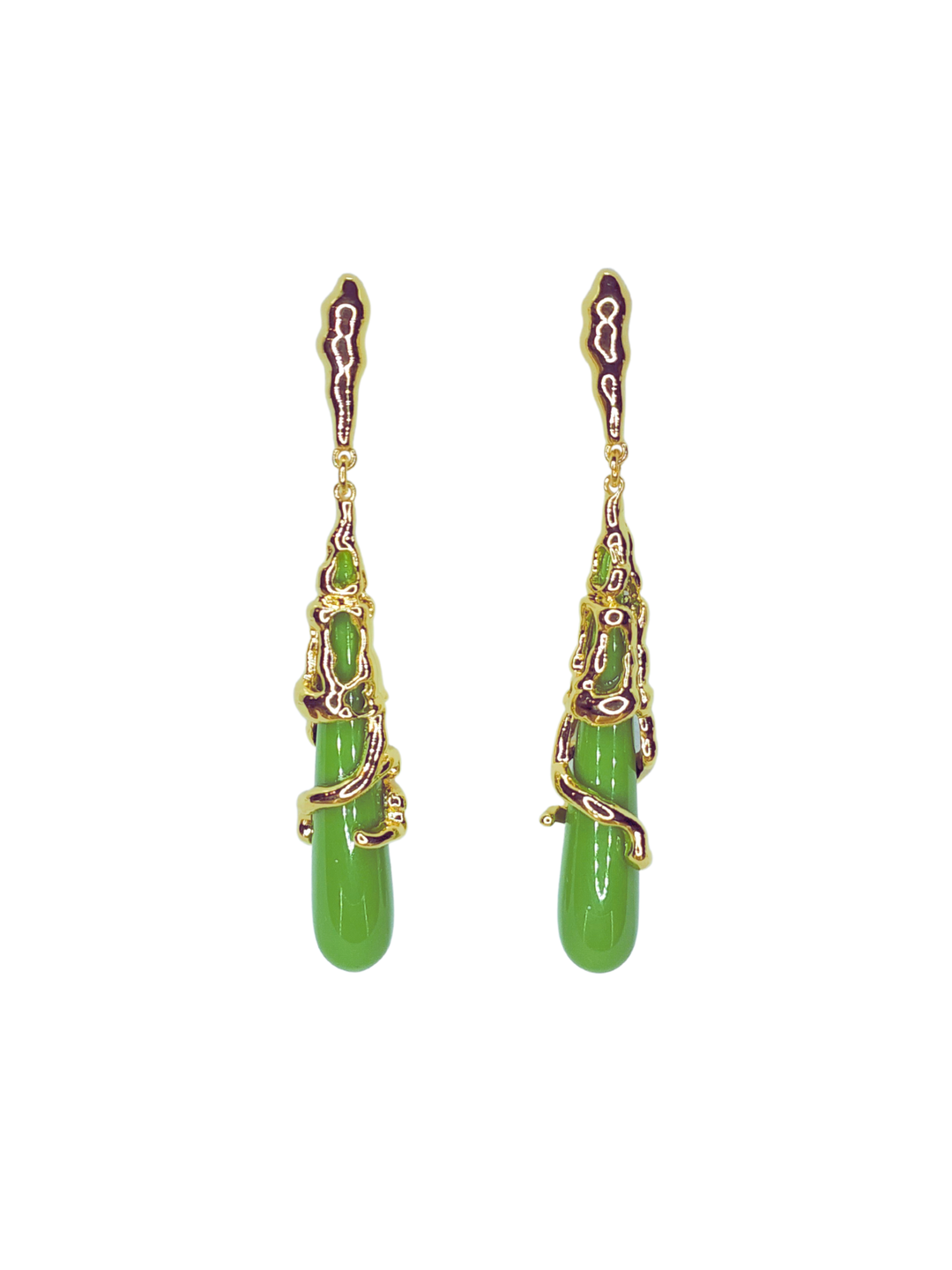 Ms Allure Resin Water Drop Earrings — gold-tone and green sterling silver earrings with an elegant, feminine finish.