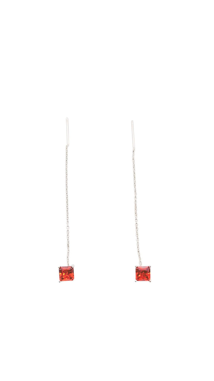 Ms Allure Drop Thread Earrings — purple and silver-tone cubic zirconia earrings with an elegant, feminine finish.