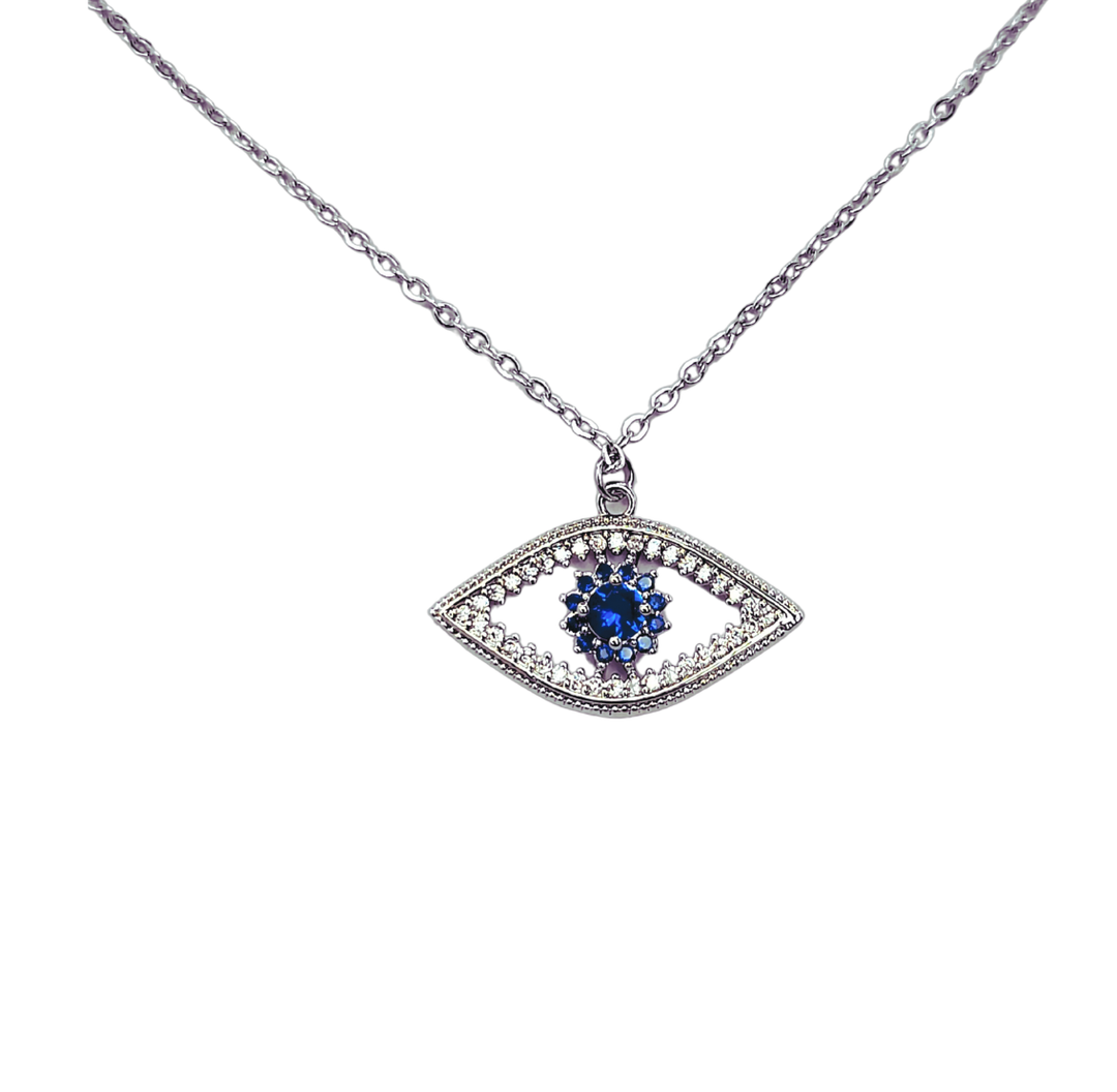 Ms Allure Soulful Gaze Necklace — blue and silver-tone cubic zirconia necklace with an elegant, feminine finish.