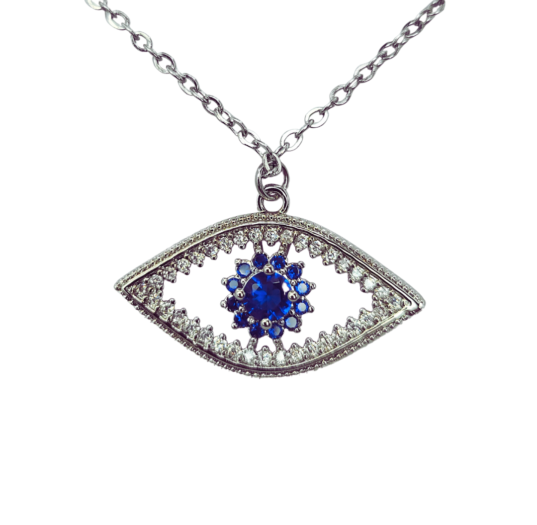 Ms Allure Soulful Gaze Necklace — blue and silver-tone cubic zirconia necklace with an elegant, feminine finish.