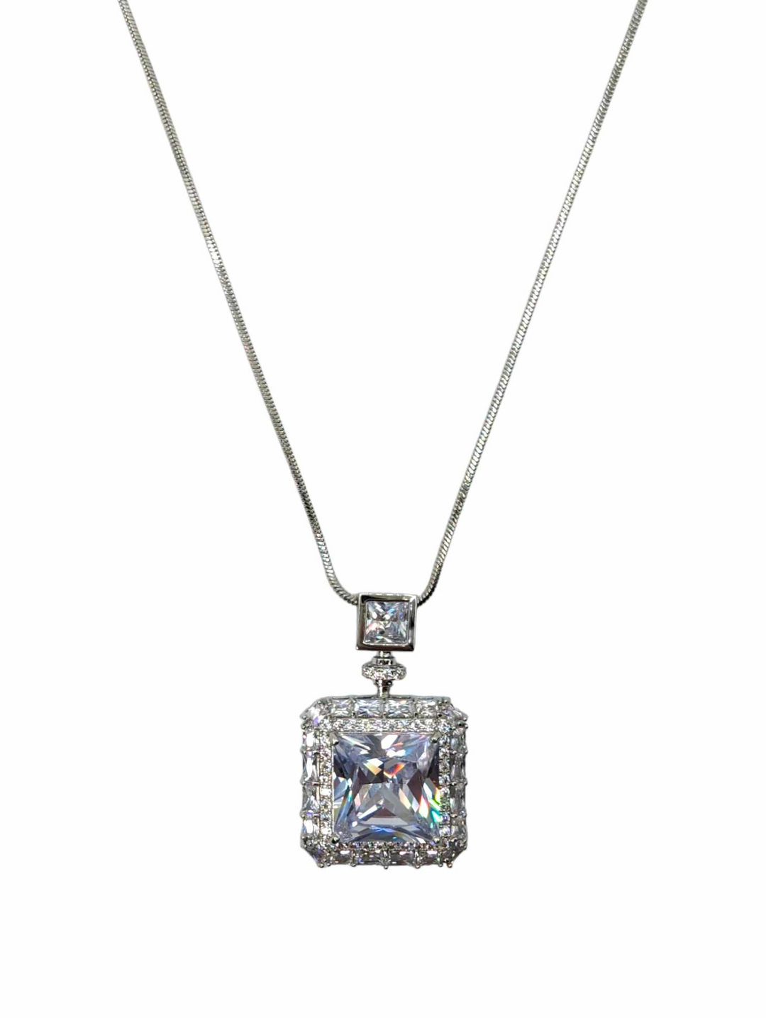 Ms Allure Crystal Square Necklace — silver-tone cubic zirconia necklace with an elegant, feminine finish.